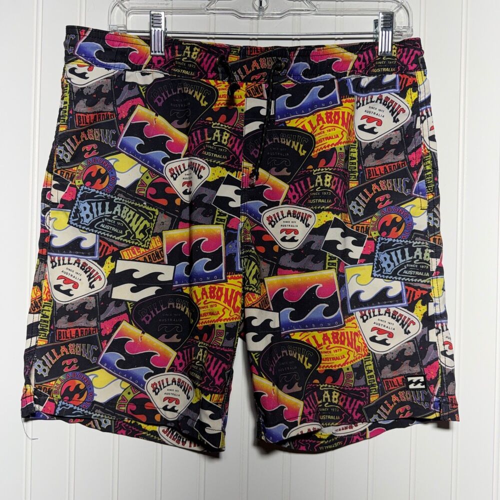 Boy's Billabong Laybacks Swim Trunks Board Shorts Graphic Print Medium Y2K